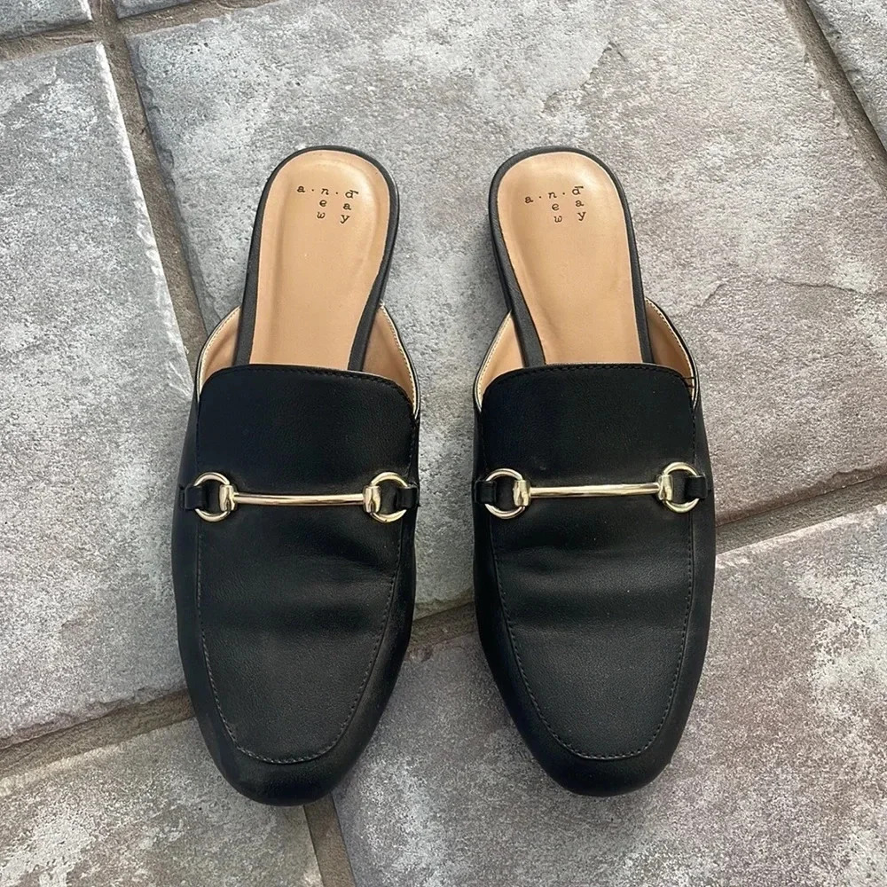 Black Oxford Slide Slip On Flat Mule Loafer 8.5